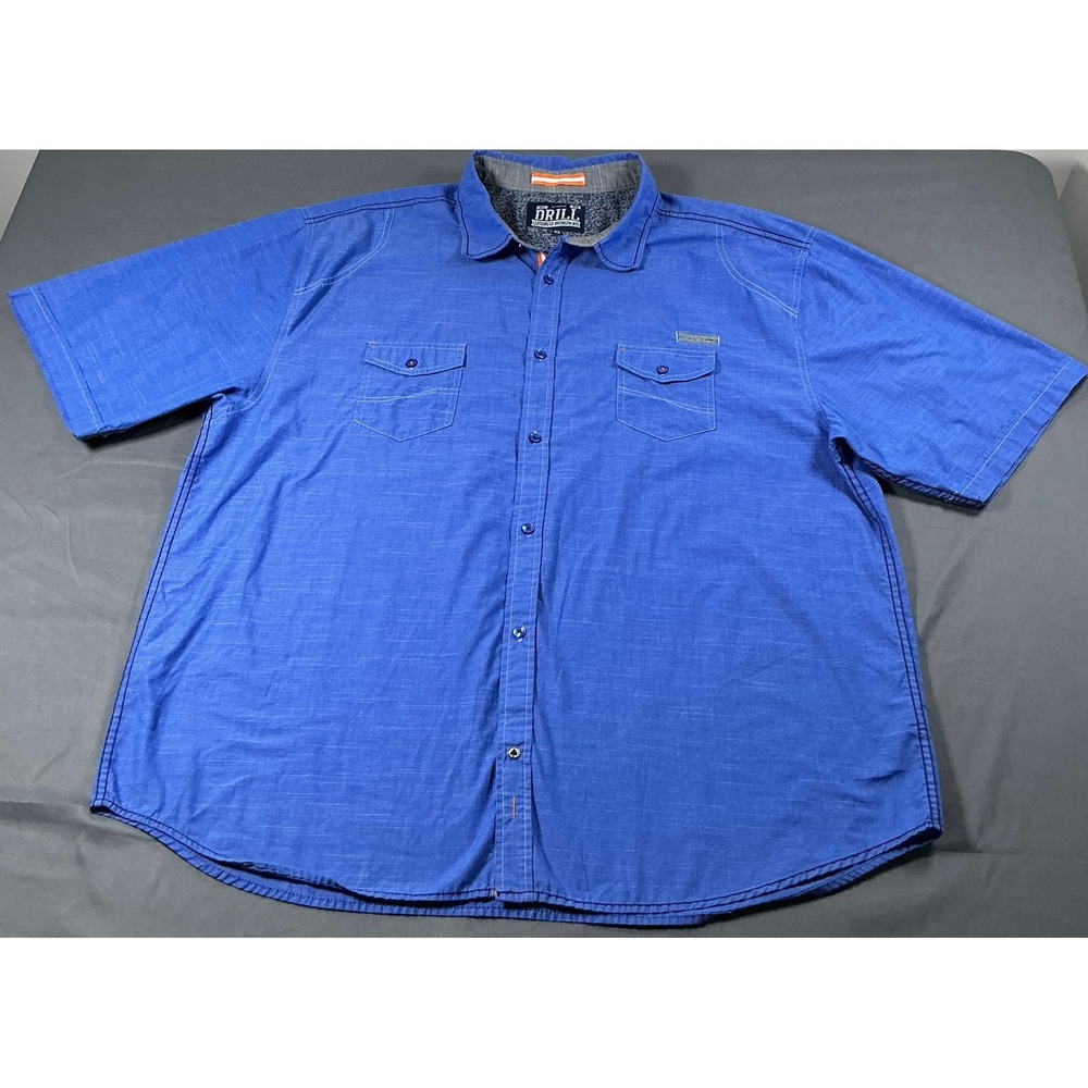 Drill Clothing Co Mens 4XL Blue Short Sleeve Button Down Shirt Slub Texture